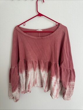 Women's Mauve Tie-Dye Peplum Long-Sleeve Oversized Top